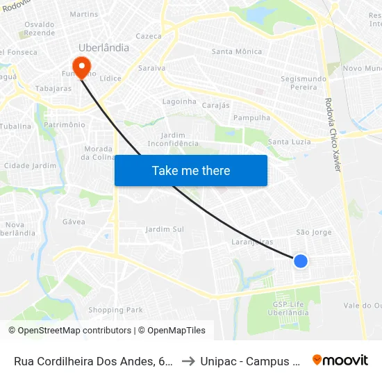 Rua Cordilheira Dos Andes, 699-755 to Unipac - Campus Gama map