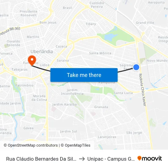 Rua Cláudio Bernardes Da Silva, 42 to Unipac - Campus Gama map