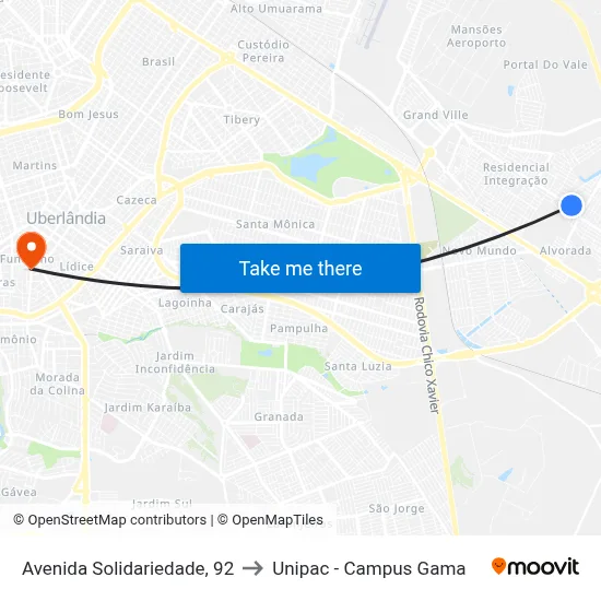 Avenida Solidariedade, 92 to Unipac - Campus Gama map