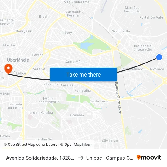 Avenida Solidariedade, 1828-2020 to Unipac - Campus Gama map