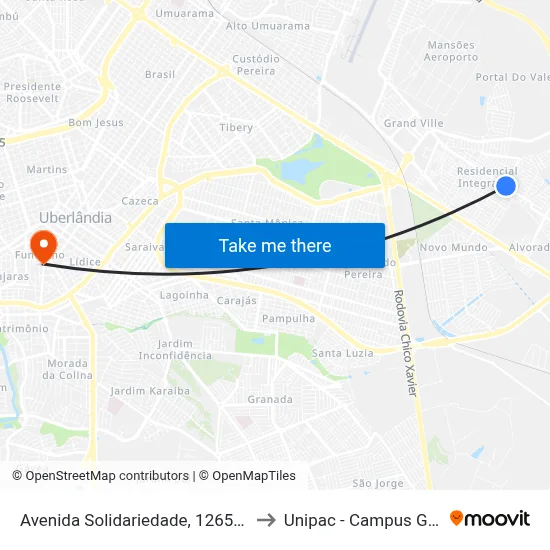 Avenida Solidariedade, 1265-1325 to Unipac - Campus Gama map