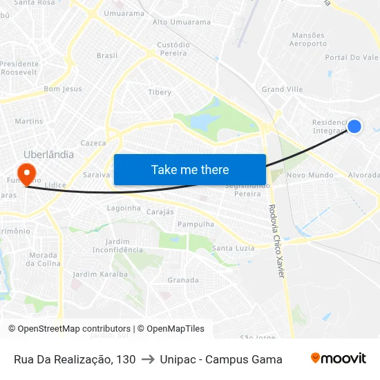 Rua Da Realização, 130 to Unipac - Campus Gama map