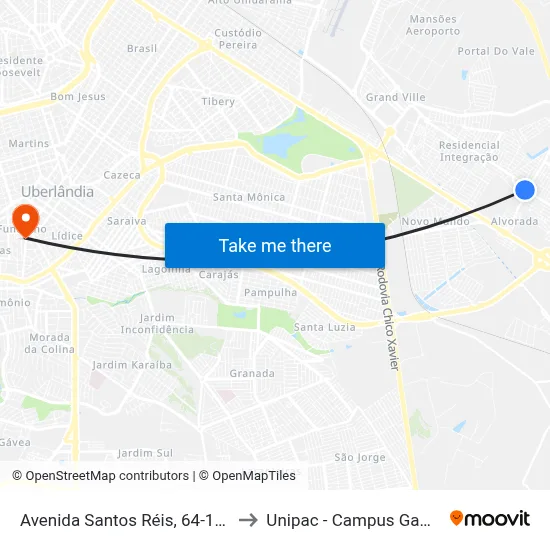 Avenida Santos Réis, 64-124 to Unipac - Campus Gama map
