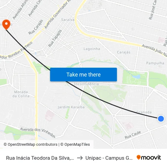 Rua Inácia Teodora Da Silva, 2-78 to Unipac - Campus Gama map