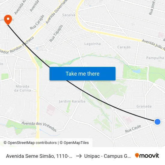 Avenida Seme Simão, 1110-1212 to Unipac - Campus Gama map