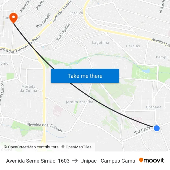 Avenida Seme Simão, 1603 to Unipac - Campus Gama map