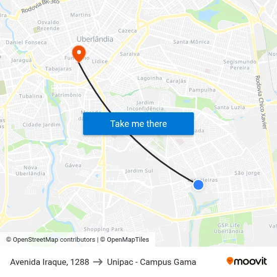 Avenida Iraque, 1288 to Unipac - Campus Gama map