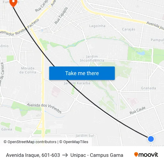 Avenida Iraque, 601-603 to Unipac - Campus Gama map