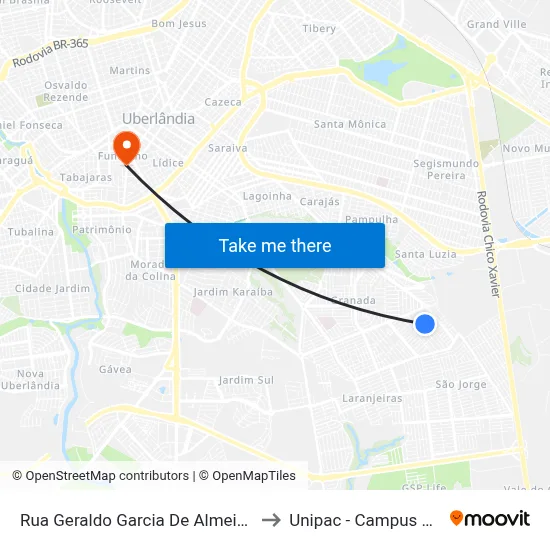 Rua Geraldo Garcia De Almeida, 296 to Unipac - Campus Gama map