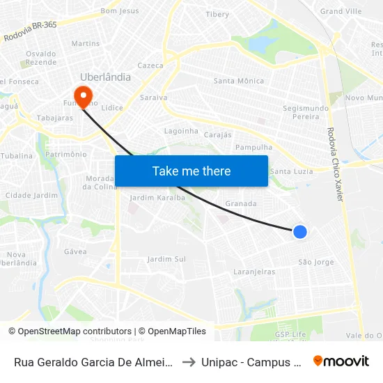 Rua Geraldo Garcia De Almeida, 680 to Unipac - Campus Gama map
