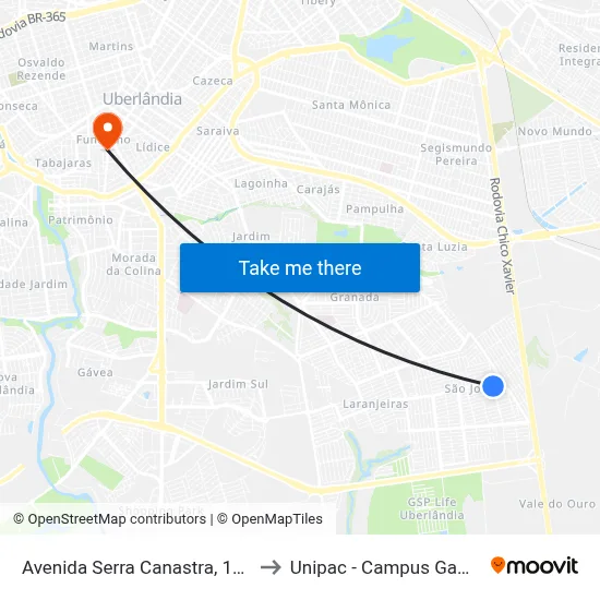 Avenida Serra Canastra, 161 to Unipac - Campus Gama map