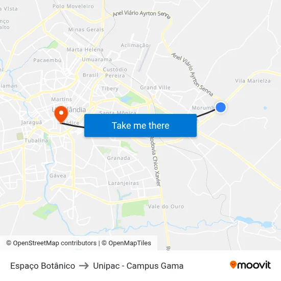 Espaço Botânico to Unipac - Campus Gama map