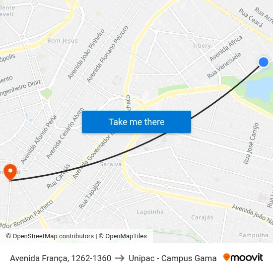 Avenida França, 1262-1360 to Unipac - Campus Gama map