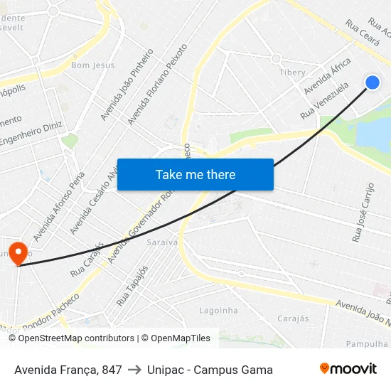 Avenida França, 847 to Unipac - Campus Gama map