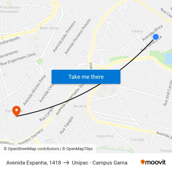 Avenida Espanha, 1418 to Unipac - Campus Gama map