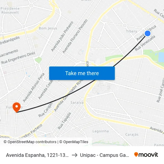 Avenida Espanha, 1221-1305 to Unipac - Campus Gama map