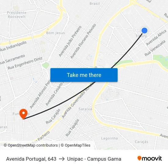 Avenida Portugal, 643 to Unipac - Campus Gama map