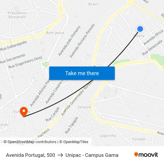 Avenida Portugal, 500 to Unipac - Campus Gama map