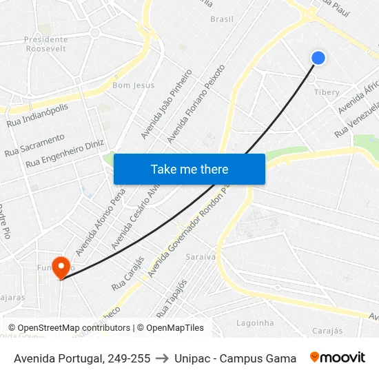 Avenida Portugal, 249-255 to Unipac - Campus Gama map