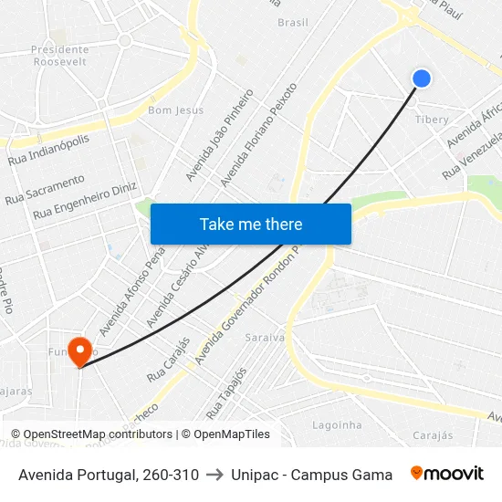 Avenida Portugal, 260-310 to Unipac - Campus Gama map