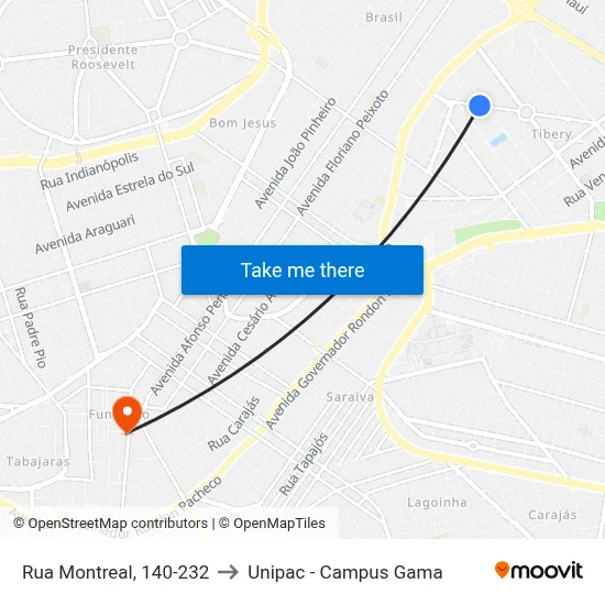 Rua Montreal, 140-232 to Unipac - Campus Gama map