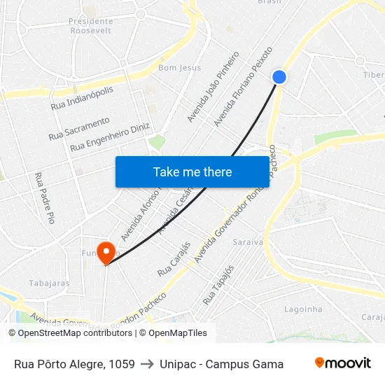 Rua Pôrto Alegre, 1059 to Unipac - Campus Gama map