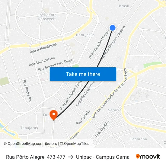 Rua Pôrto Alegre, 473-477 to Unipac - Campus Gama map
