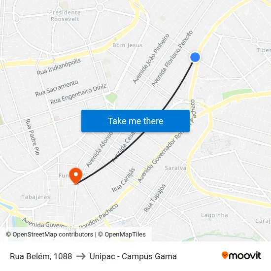 Rua Belém, 1088 to Unipac - Campus Gama map