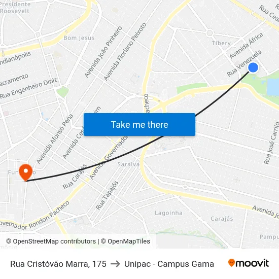 Rua Cristóvão Marra, 175 to Unipac - Campus Gama map