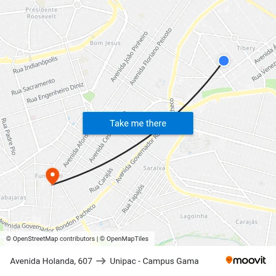 Avenida Holanda, 607 to Unipac - Campus Gama map