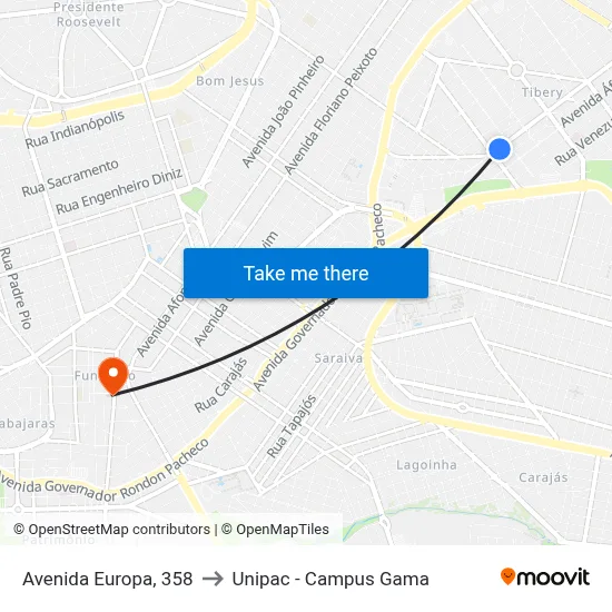 Avenida Europa, 358 to Unipac - Campus Gama map