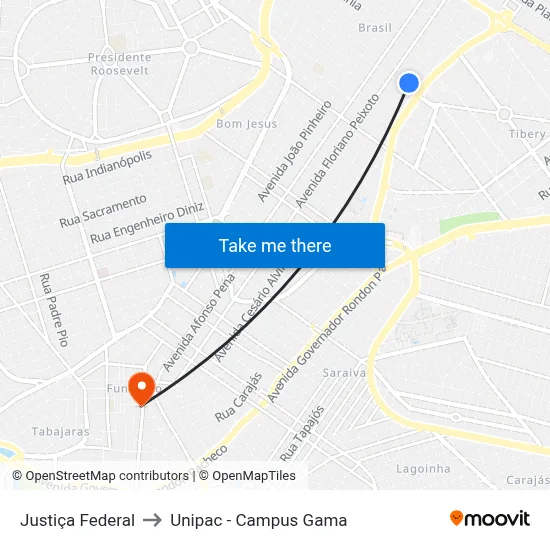 Justiça Federal to Unipac - Campus Gama map