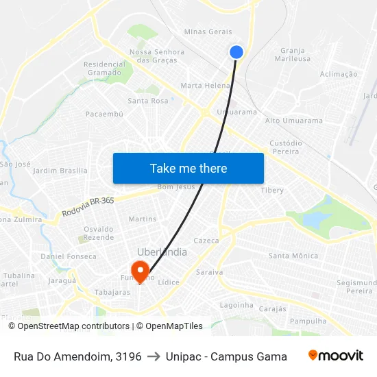 Rua Do Amendoim, 3196 to Unipac - Campus Gama map