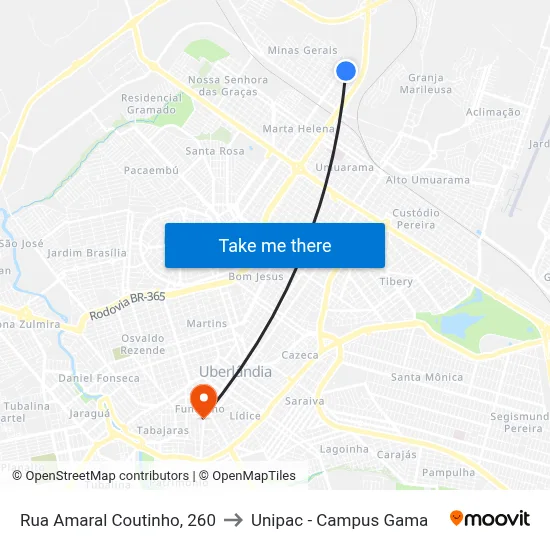 Rua Amaral Coutinho, 260 to Unipac - Campus Gama map
