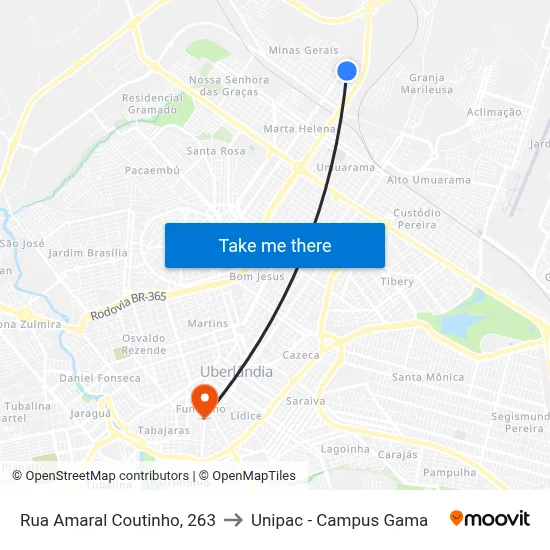 Rua Amaral Coutinho, 263 to Unipac - Campus Gama map