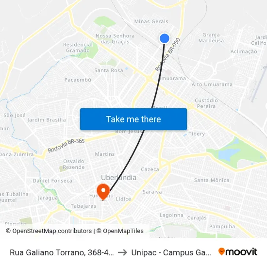 Rua Galiano Torrano, 368-456 to Unipac - Campus Gama map