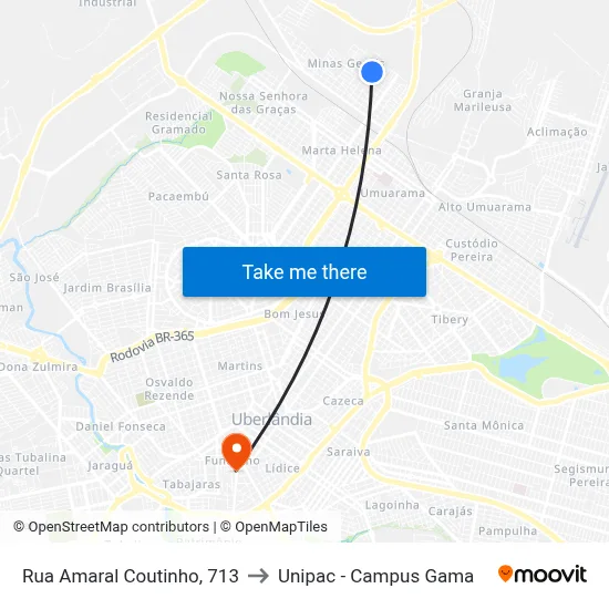 Rua Amaral Coutinho, 713 to Unipac - Campus Gama map