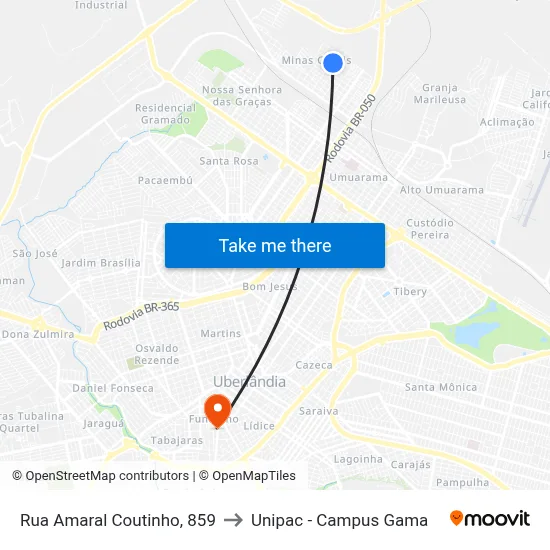 Rua Amaral Coutinho, 859 to Unipac - Campus Gama map