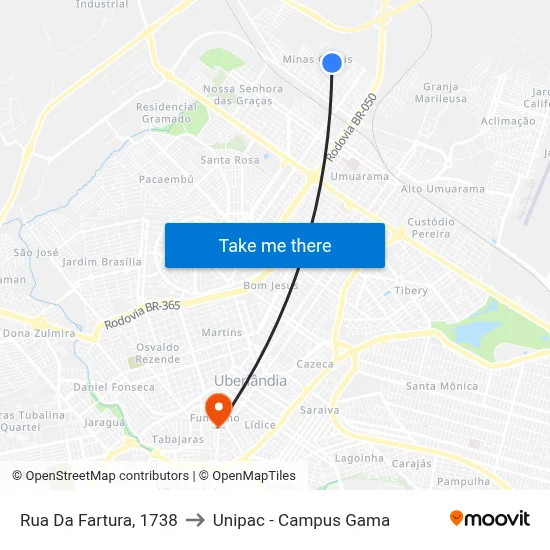 Rua Da Fartura, 1738 to Unipac - Campus Gama map