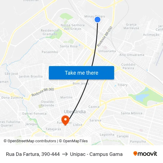 Rua Da Fartura, 390-444 to Unipac - Campus Gama map