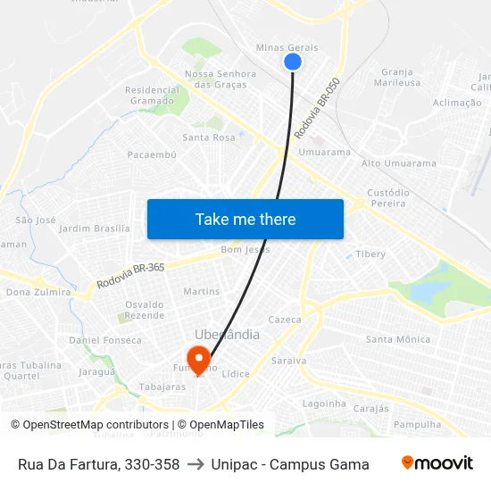 Rua Da Fartura, 330-358 to Unipac - Campus Gama map