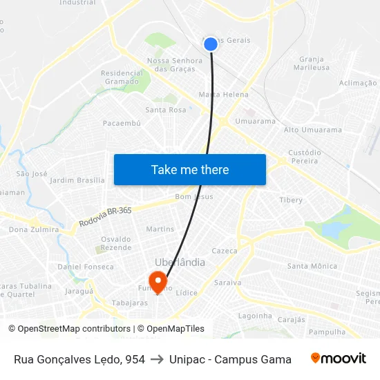 Rua Gonçalves Lẹdo, 954 to Unipac - Campus Gama map