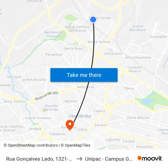 Rua Gonçalves Lẹdo, 1321-1385 to Unipac - Campus Gama map