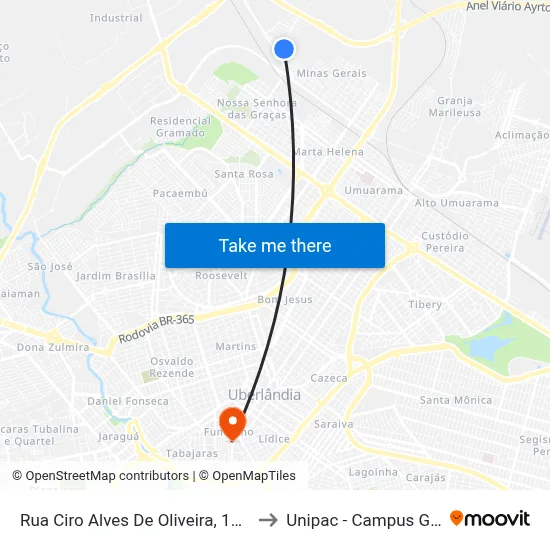 Rua Ciro Alves De Oliveira, 132-248 to Unipac - Campus Gama map