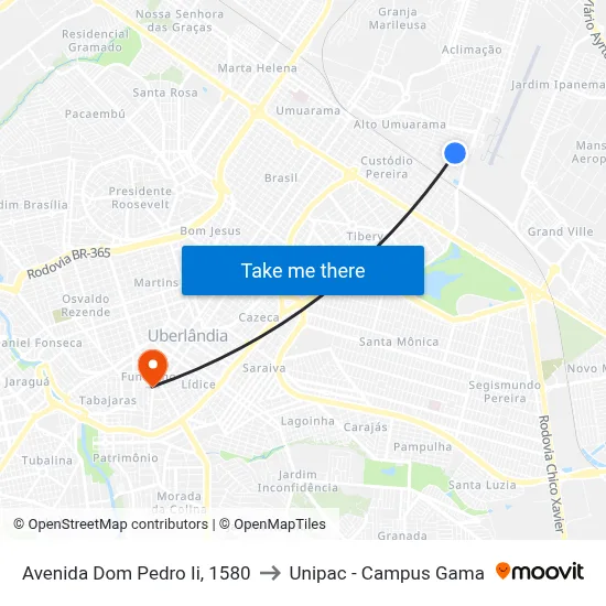 Avenida Dom Pedro Ii, 1580 to Unipac - Campus Gama map