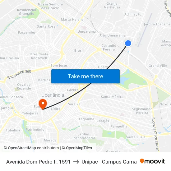 Avenida Dom Pedro Ii, 1591 to Unipac - Campus Gama map