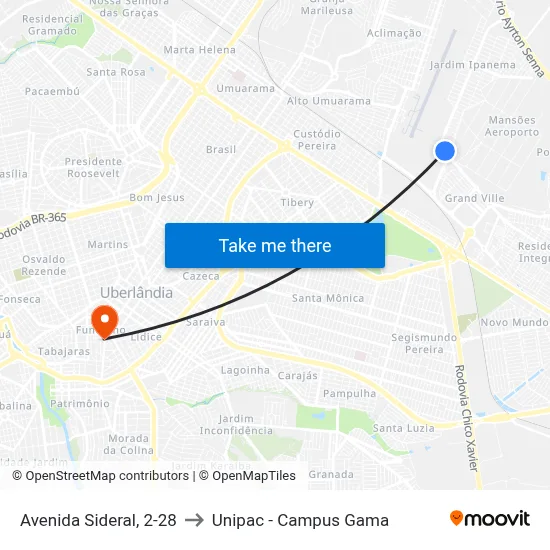 Avenida Sideral, 2-28 to Unipac - Campus Gama map