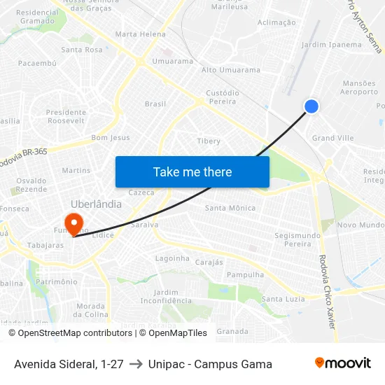 Avenida Sideral, 1-27 to Unipac - Campus Gama map
