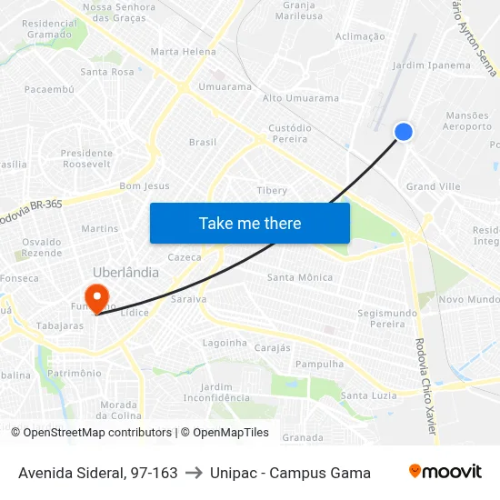 Avenida Sideral, 97-163 to Unipac - Campus Gama map