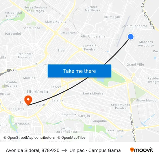 Avenida Sideral, 878-920 to Unipac - Campus Gama map